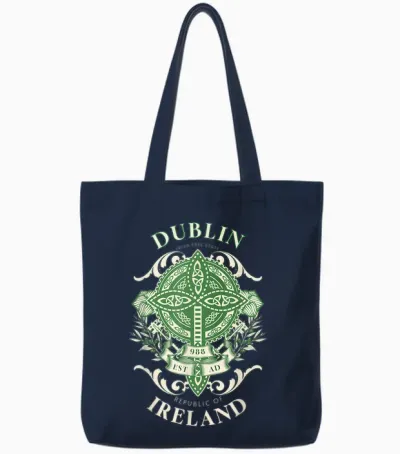 Dublin Ireland Celtic Cross Ancestry Irish Heritage Tote Bags - Navy