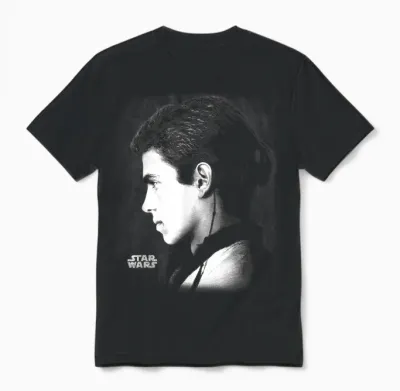 Star Wars Ep Ii Anakin Black & White Side Profile Portrait Unisex T-Shirt - Black