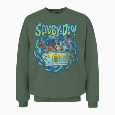 Scooby-Doo Mystery Machine Portal Group Shot Unisex Sweatshirt - Military Green