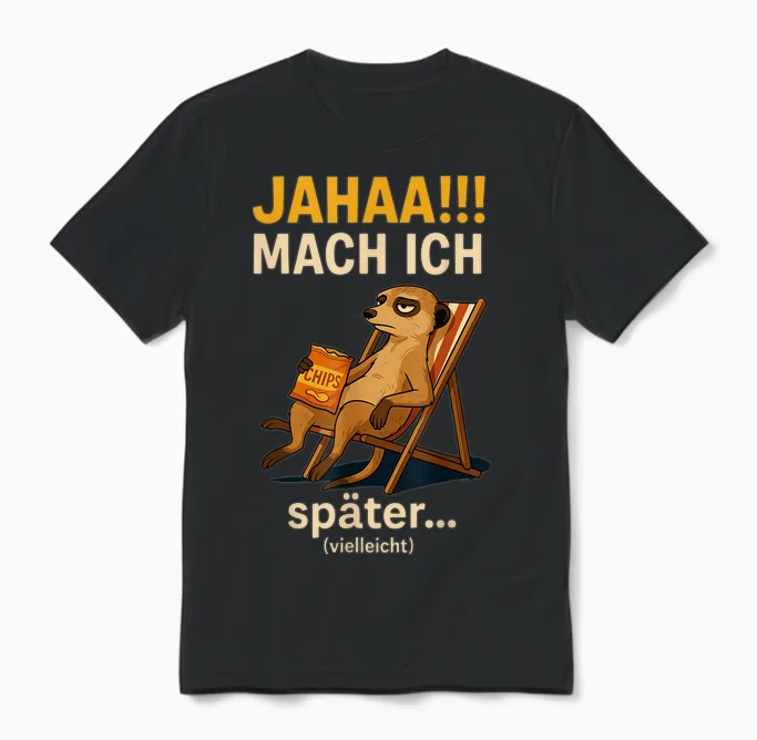 Jahaa Mache Ich Später Vielleicht Spruch Lustig Ironisch Unisex T-Shirt in Black