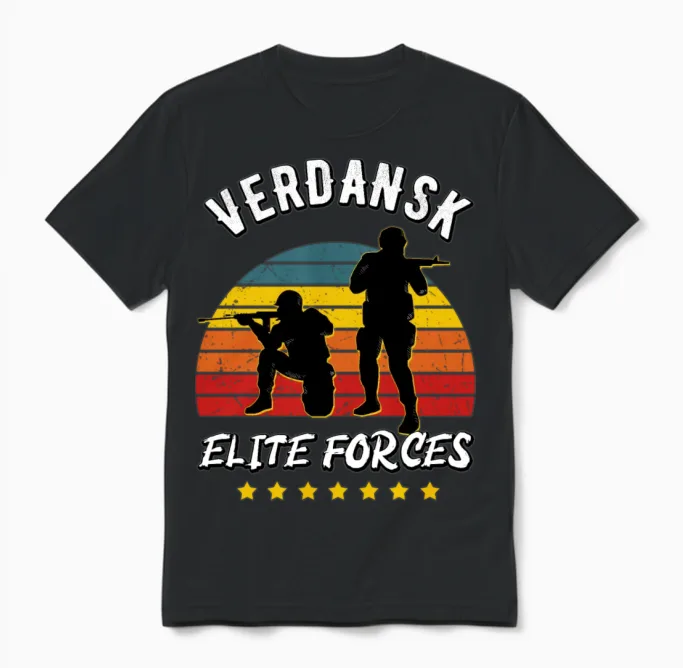 Gaming Verdansk Elite Forces Warzone Gamer Unisex T-Shirt in Black