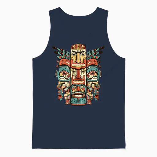 Motif Totem Indien Aztèque Du Sud-Ouest Amérindien Unisex Tank Top in Navy