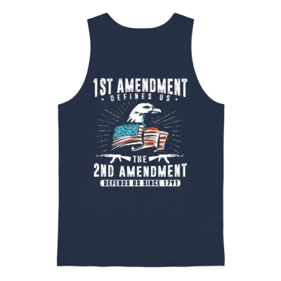 1st Amendment Defines Us, 2nd Defends Us Unisex Tank Top - Navy