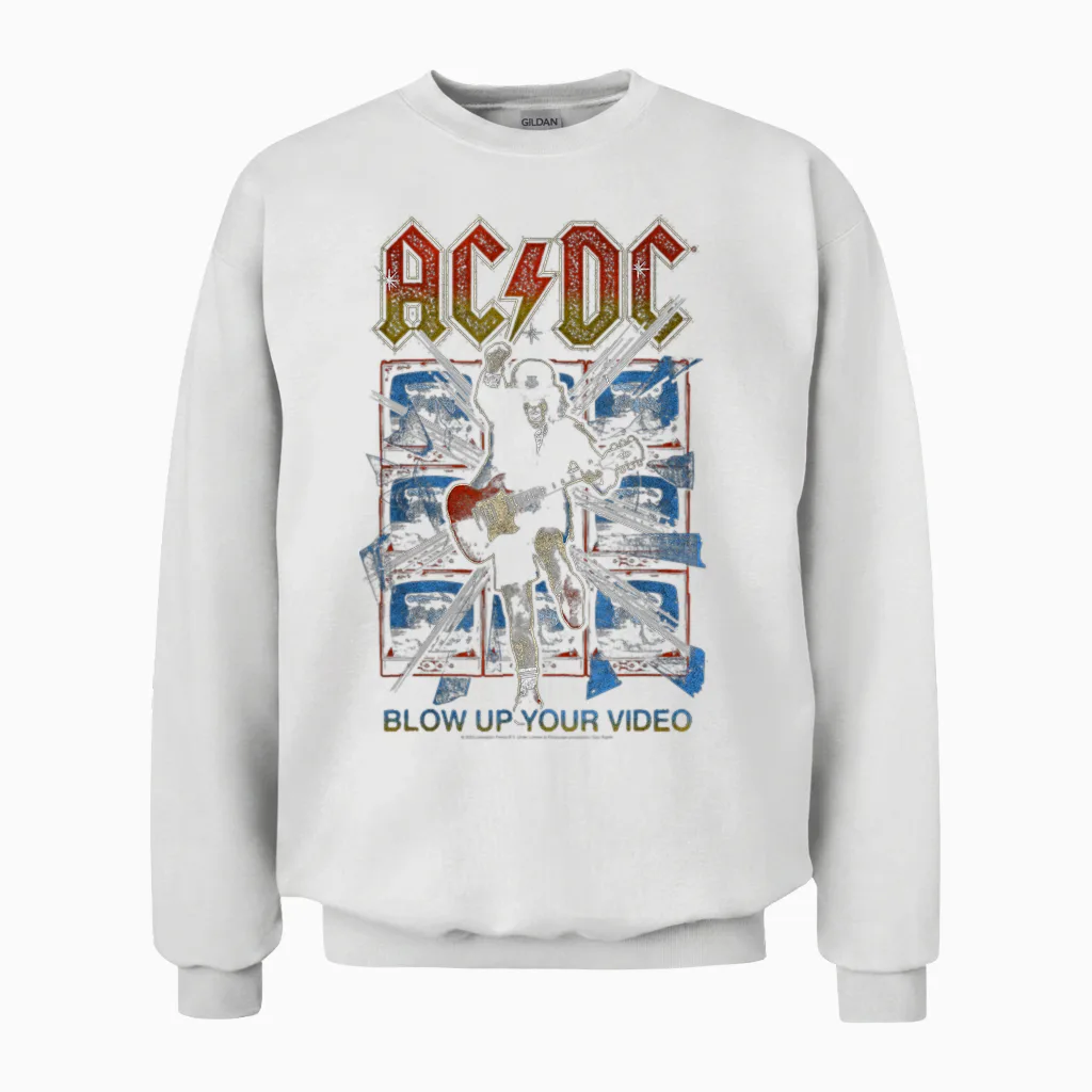 Offizielle Ac/dc Blow Up Your Video Rockmusik Band Logo Unisex Sweatshirt in White
