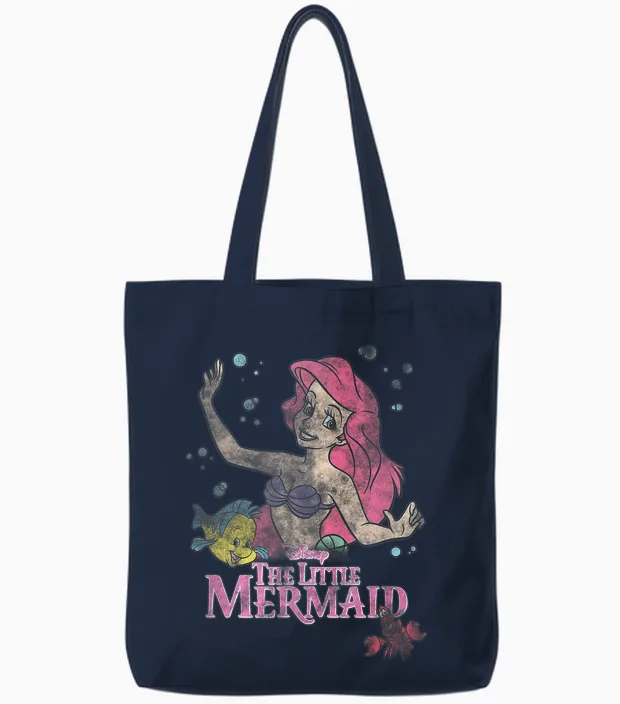 Disney the Little Mermaid Ariel Flounder Sebastian Vintage Tote Bags in Navy