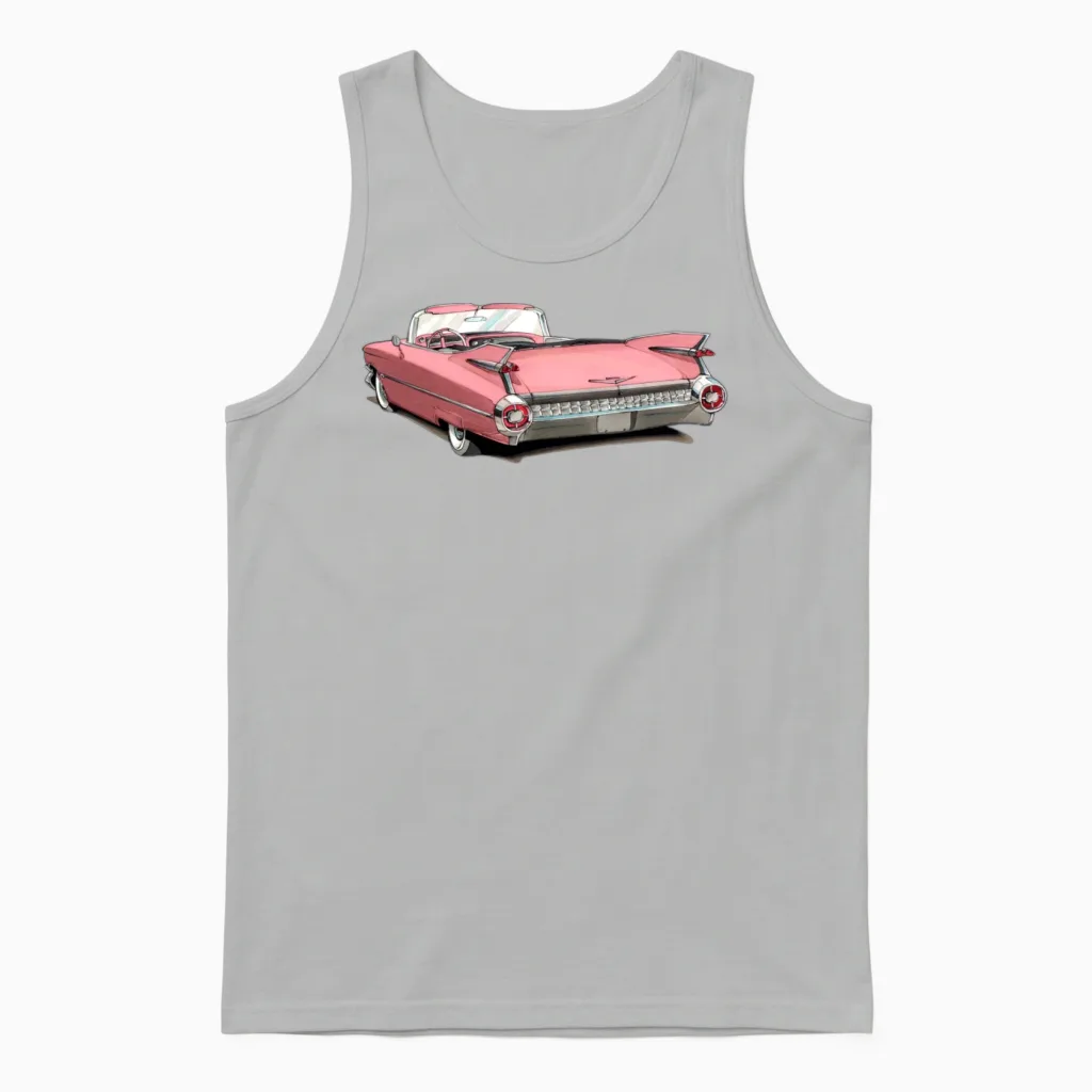 Classic Pink Cadillac Unisex Tank Top in Ash