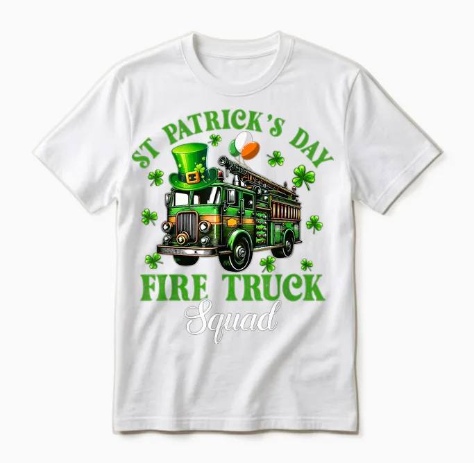 St Patrick's Day Fire Truck Squad Trèfles Chauffeur De Camion De Pompiers Unisex T-Shirt in White