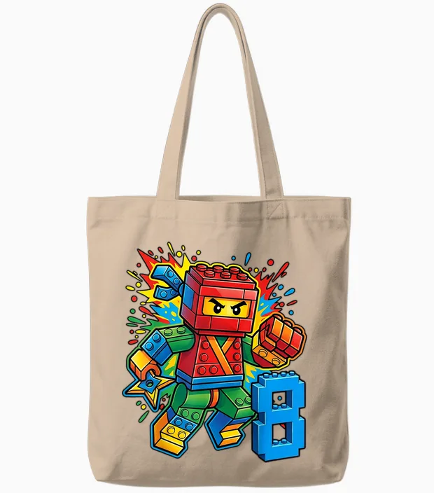 8. Geburtstag Junge Ninja Brick Block Master Builder 8 Jahre Kid Tote Bags in Natural