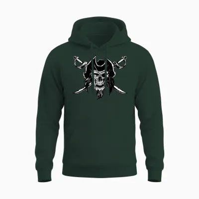 Pirate Skull and Bones Crossed Swords Unisex Hoodie - Forest