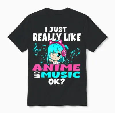 Anime and Music Kawaii Chibi Graphic Teen Anime Girl Unisex T-Shirt - Black