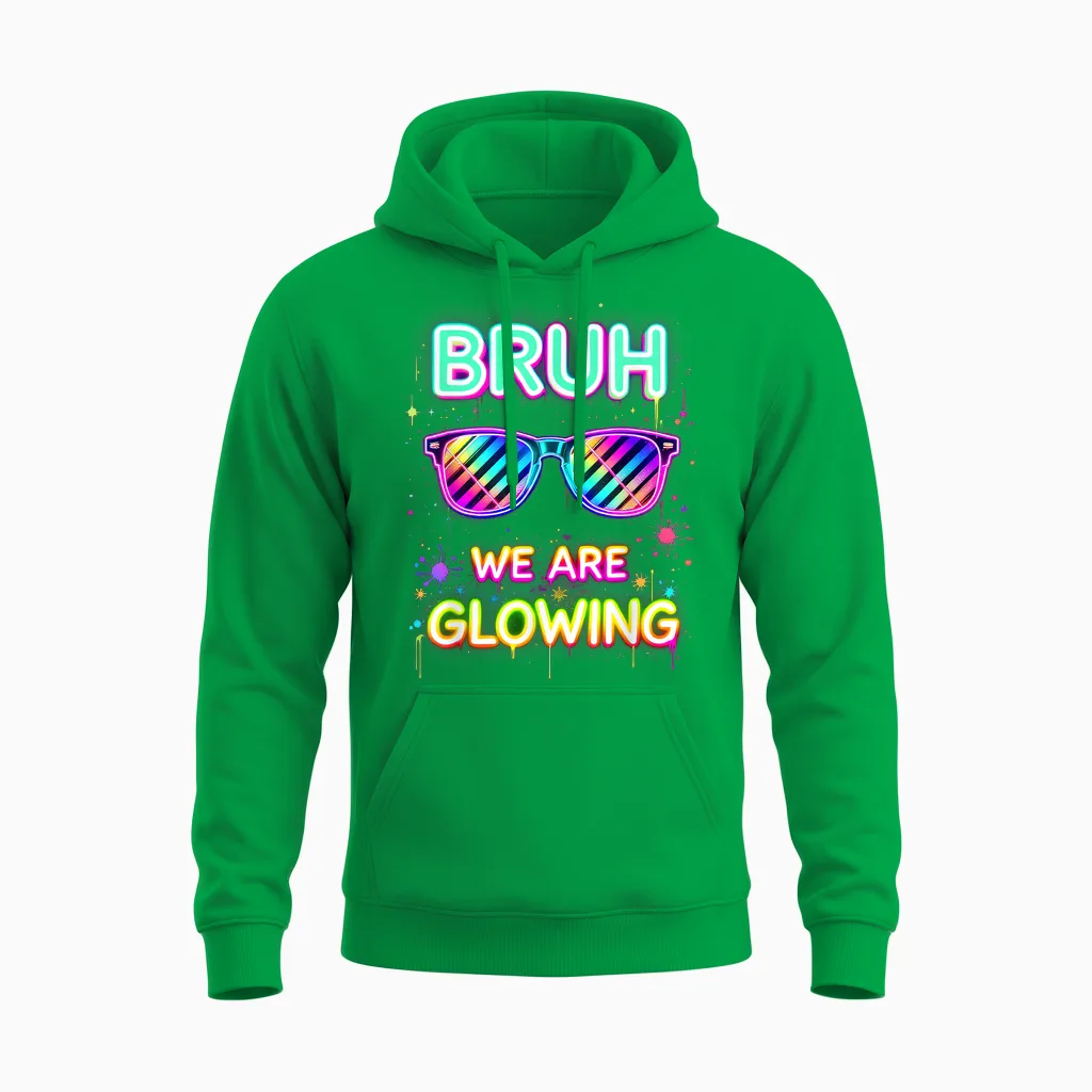 Bruh We Are Glowing in My Glowing Era Unisex Hoodie in Irish Green