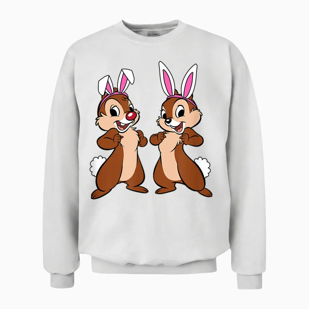 Amazon Essentials Disney Chip 'n' Dale Spring Easter Bunny Ears Unisex Sweatshirt in White