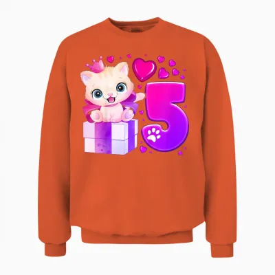 5. Geburtstag, Mädchen 5 Jahre, Katze, Nummer 5 Unisex Sweatshirt - Orange