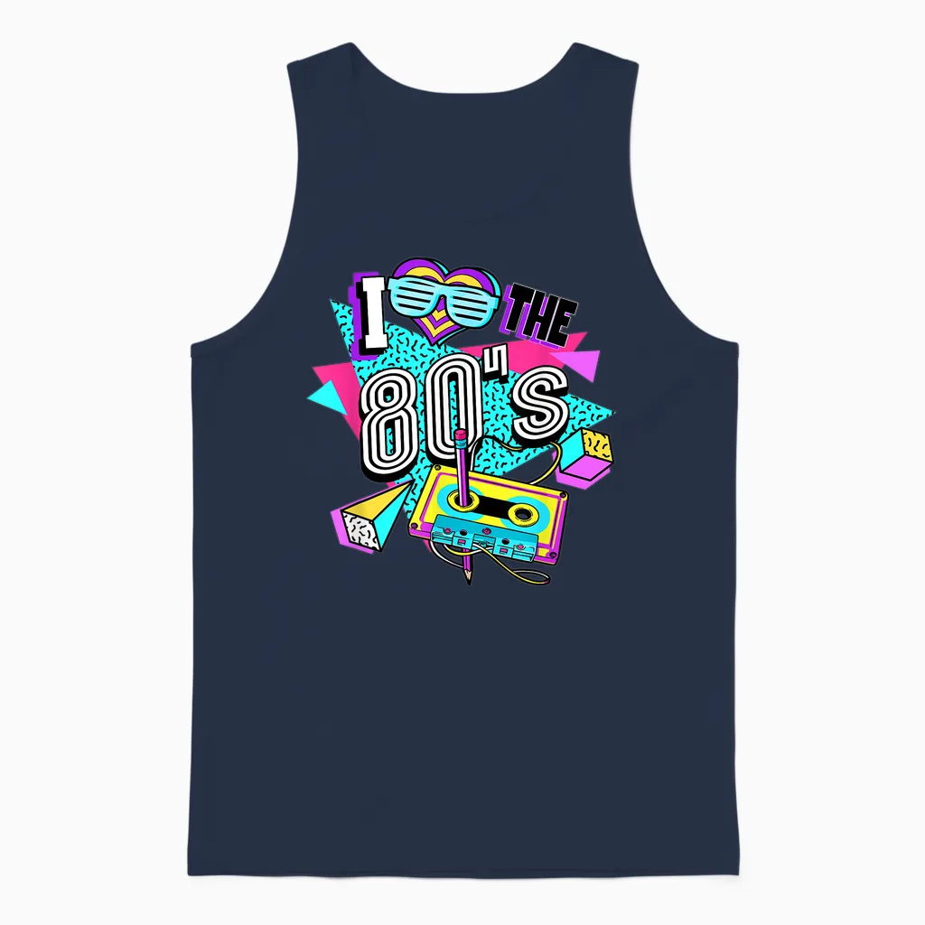 80s I Love the 80s T-Shirt, Black Unisex Tank Top in Navy