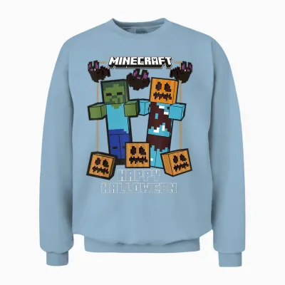 Minecraft Happy Halloween Pumpkin Zombie Fun Unisex Sweatshirt - Light Blue