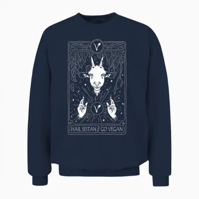 Hail Seitan Go Vegan Funny Tarot Card Design for Vegan T-Shirt, Black Unisex Sweatshirt - Navy