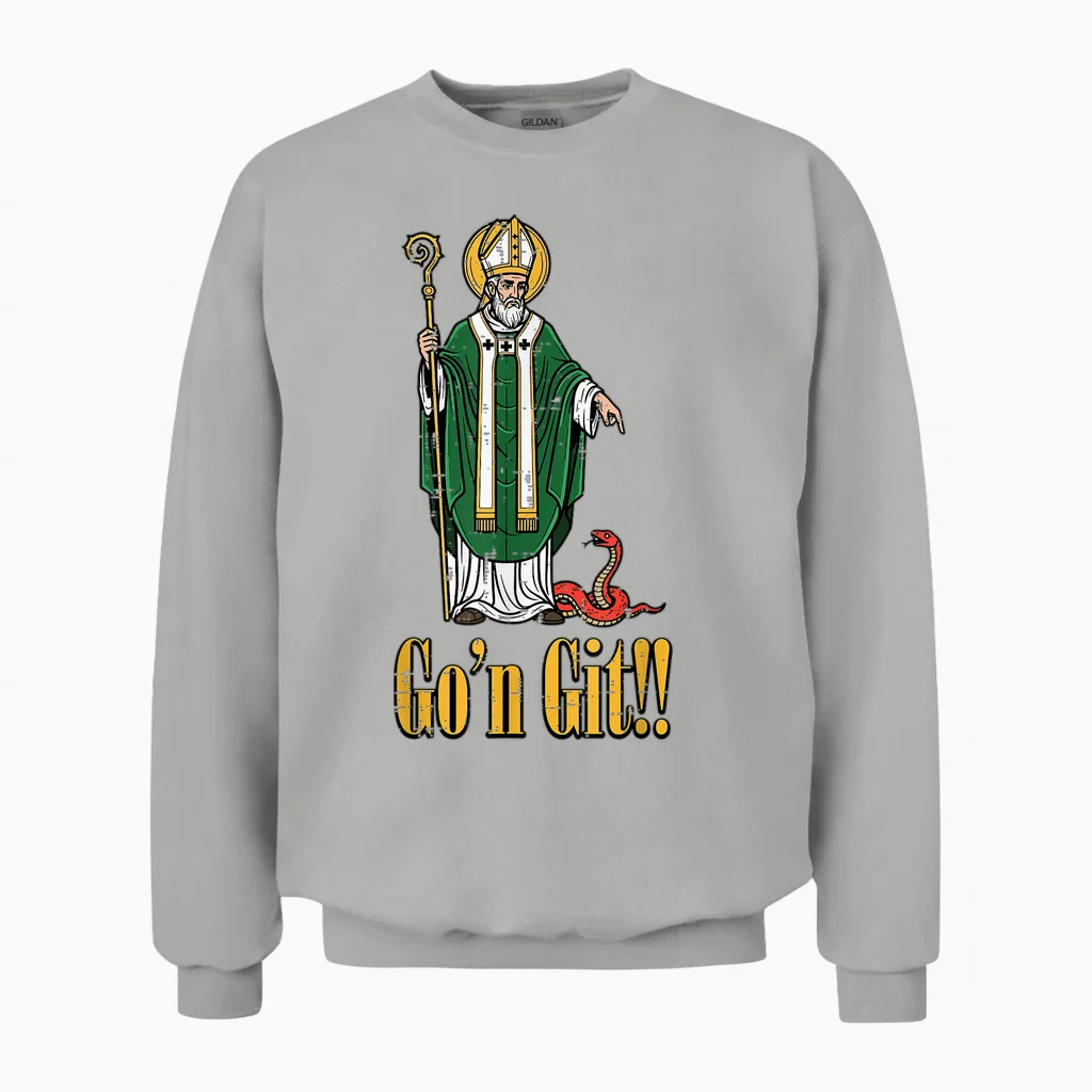 St Patrick Snake Gon Git Funny Saint Paddys Women Men Unisex Sweatshirt in Ash