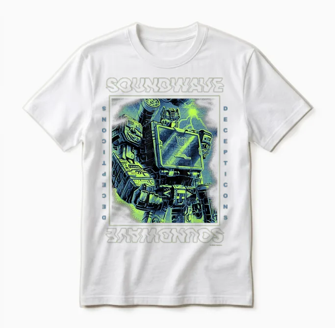 Transformers: War for Cybertron Soundwave Portrait Unisex-Adults T-Shirt, Black, Small Unisex T-Shirt in White