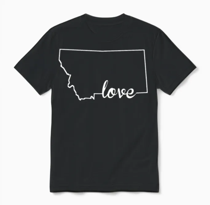 Montana Love State Outline Unisex T-Shirt in Black