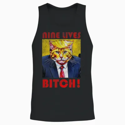 Nine Lives Bitch Funny Cat Unisex Tank Top - Black