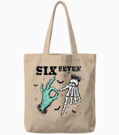 Funny 67 Meme Spooky Skeleton Six Seven Gen Alpha Slang Tote Bags - Natural