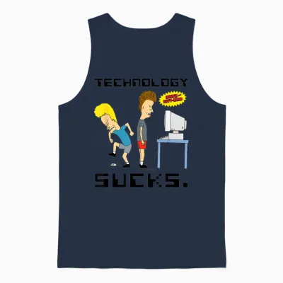 Beavis and Butt-Head Technology Is Scheiße T-Shirt, Gray, S Unisex Tank Top - Navy