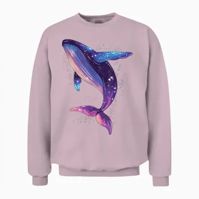 Colorful Whale in the Starry Sky T-Shirt, Black, S Unisex Sweatshirt - Light Pink