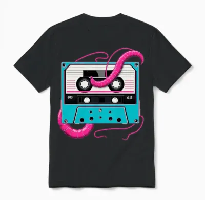 Retro 80's Cassette Tapeworm Unisex T-Shirt - Black