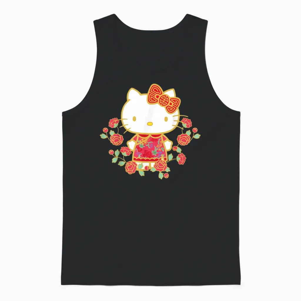 Hello Kitty Happy Lunar New Year Unisex Tank Top in Black