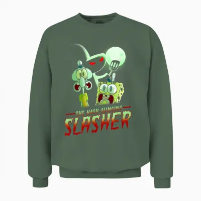 Spongebob Squarepants the Hash Slinging Slasher Spooky T-Shirt, Black Unisex Sweatshirt - Military Green