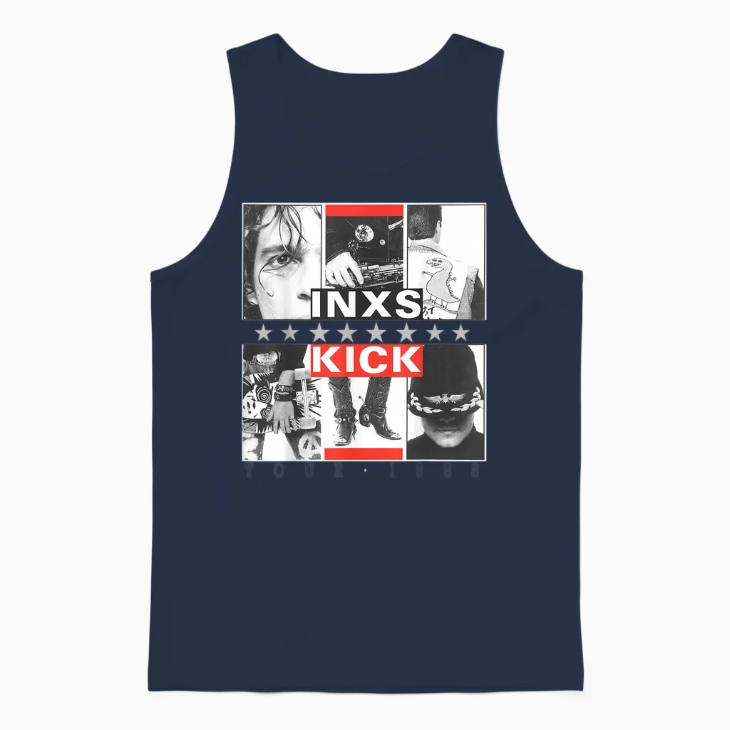 Inxs Kick Inner Cover T-Shirt, White, S Unisex Tank Top in Navy