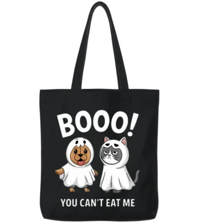 Boo You Can't Eat Me Dogs and Cats Funny Halloween Tote Bags - Black