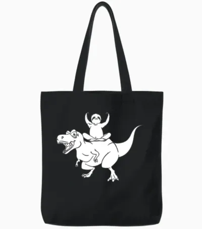 Funny Dinosaur Sloth Funny Dino Sloth Tote Bags - Black