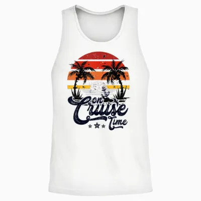 On Cruise Time Coconut Tree Graphic Summer Vacation Cruising Unisex Tank Top - White