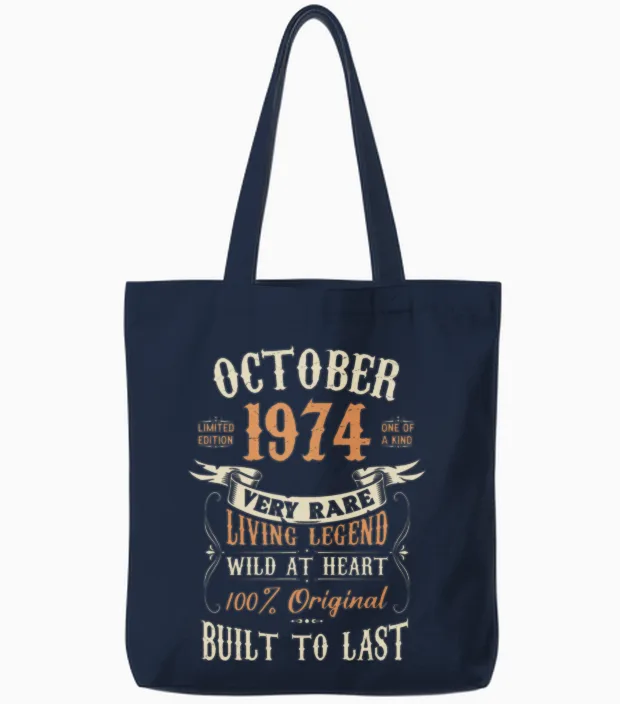 October 1974 Birthday Surprise Tote Bags in Navy