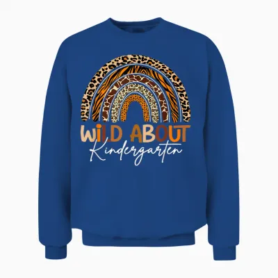 Back to School Wild About Kindergarten Leopard Rainbow Unisex Sweatshirt - Royal