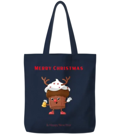 Reindeer Cupcake Christmas Cheer Tote Bags - Navy