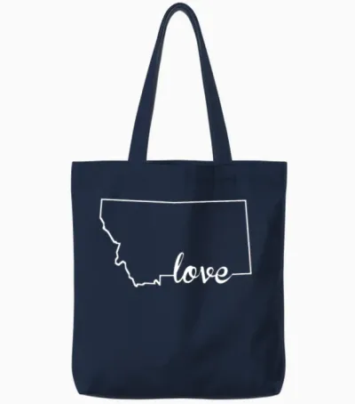 Montana Love State Outline Tote Bags - Navy