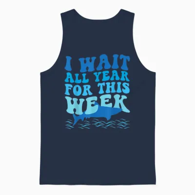 I Wait All Year for This Week - Funny Shark Lover 2025 Ocean Unisex Tank Top - Navy