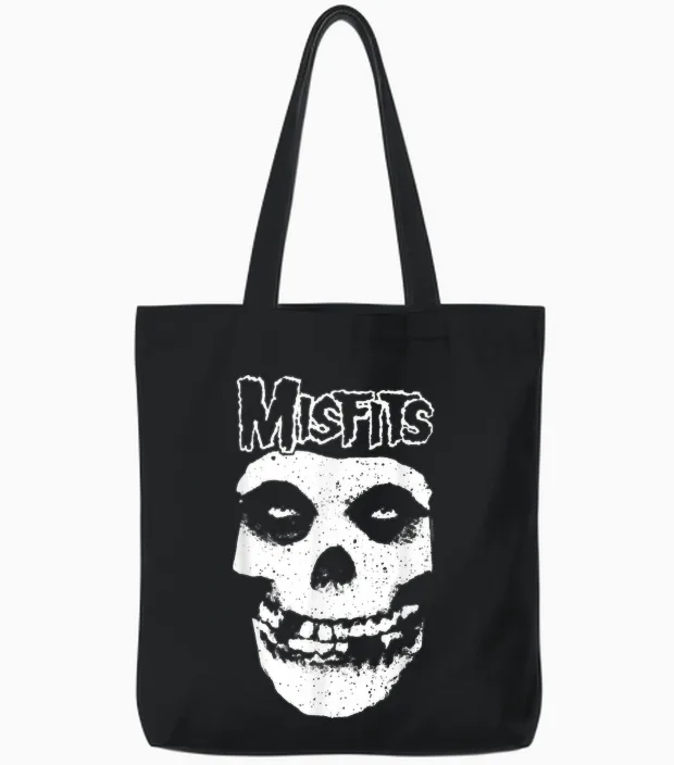 Misfits - Misfit Skull Logo T-Shirt, Black Tote Bags in Black
