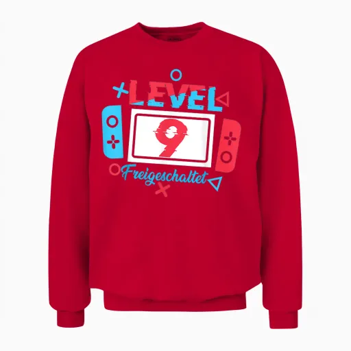 Level 9 Birthday Shirt Boy 9 Years Old Video Games T-Shirt, Black Unisex Sweatshirt - Red