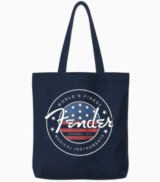 Fender American Flag Circle Stamp Logo Tote Bags in Navy