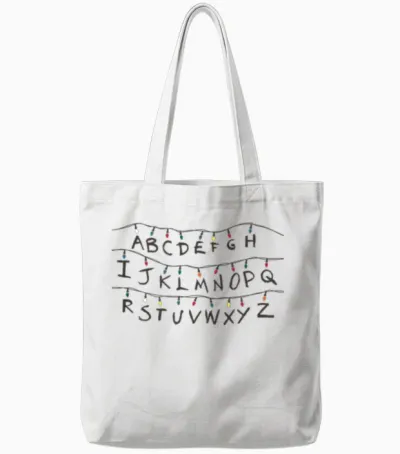 Stranger Things Alphabet T-Shirt, White, S Tote Bags - White