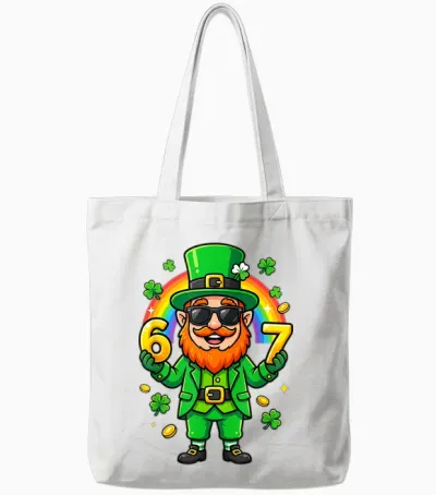 67 Six Seven 6 7 Funny Leprechaun St Patricks Day Boys Tote Bags - White
