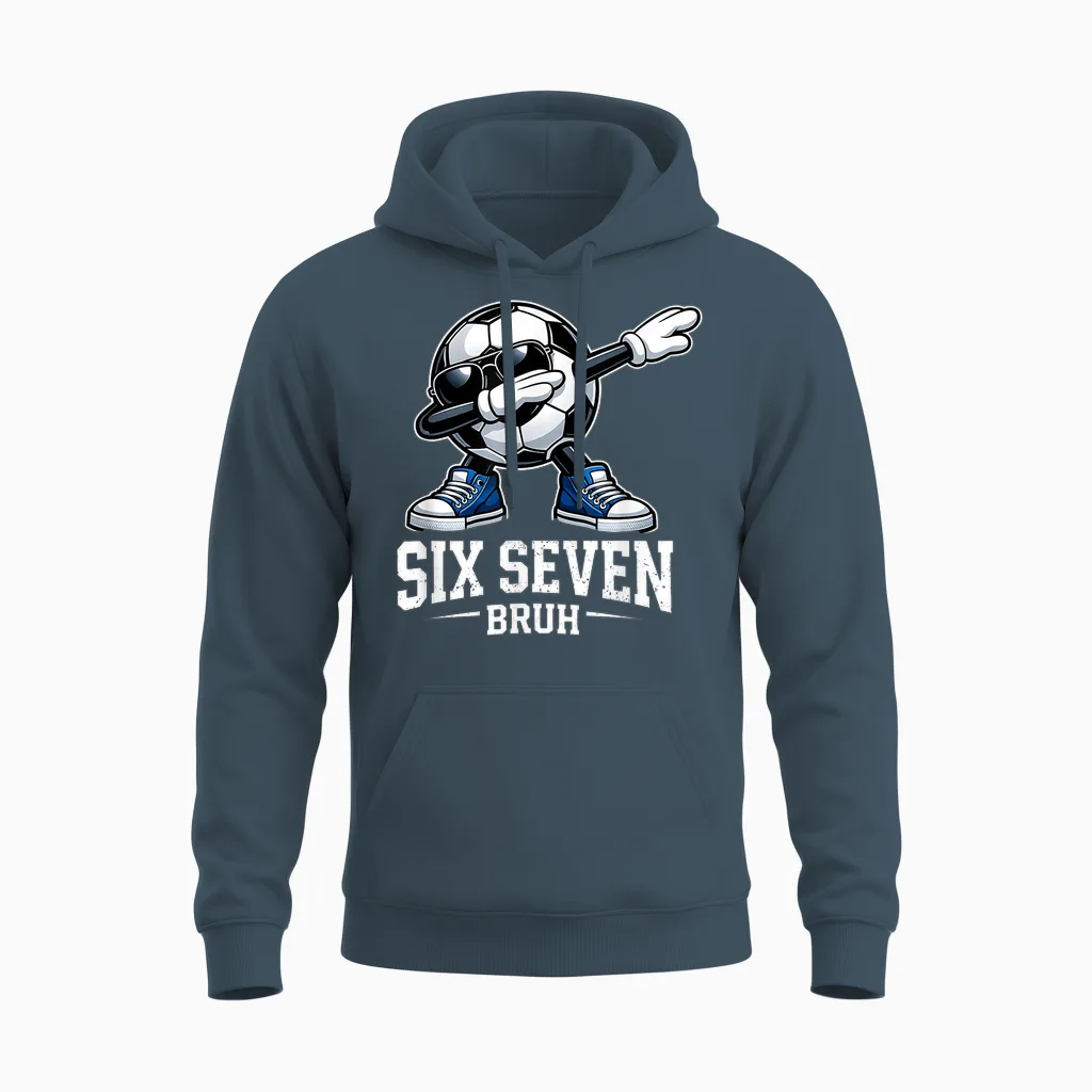 Six Seven Bruh Brainrot Gen Alpha Dabbing Football Unisex Hoodie in Dark Heather