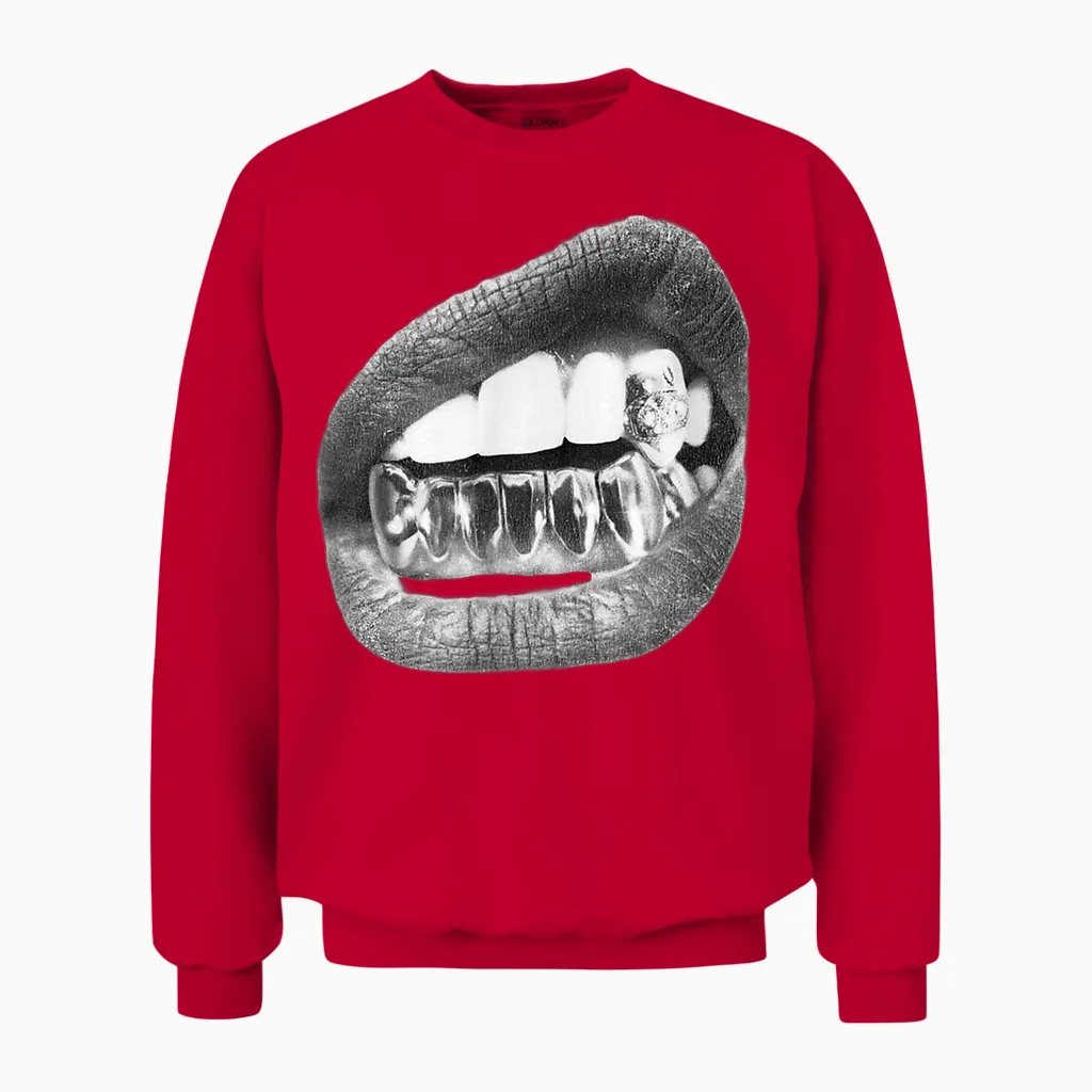 Teeth T-Shirt, Black Unisex Sweatshirt in Red