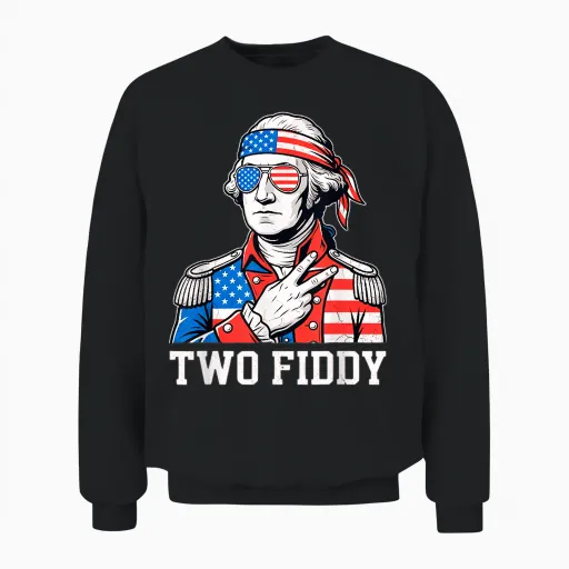 Funny Two Fiddy 250 Anniversary George Washington July 4th Unisex Sweatshirt - Black