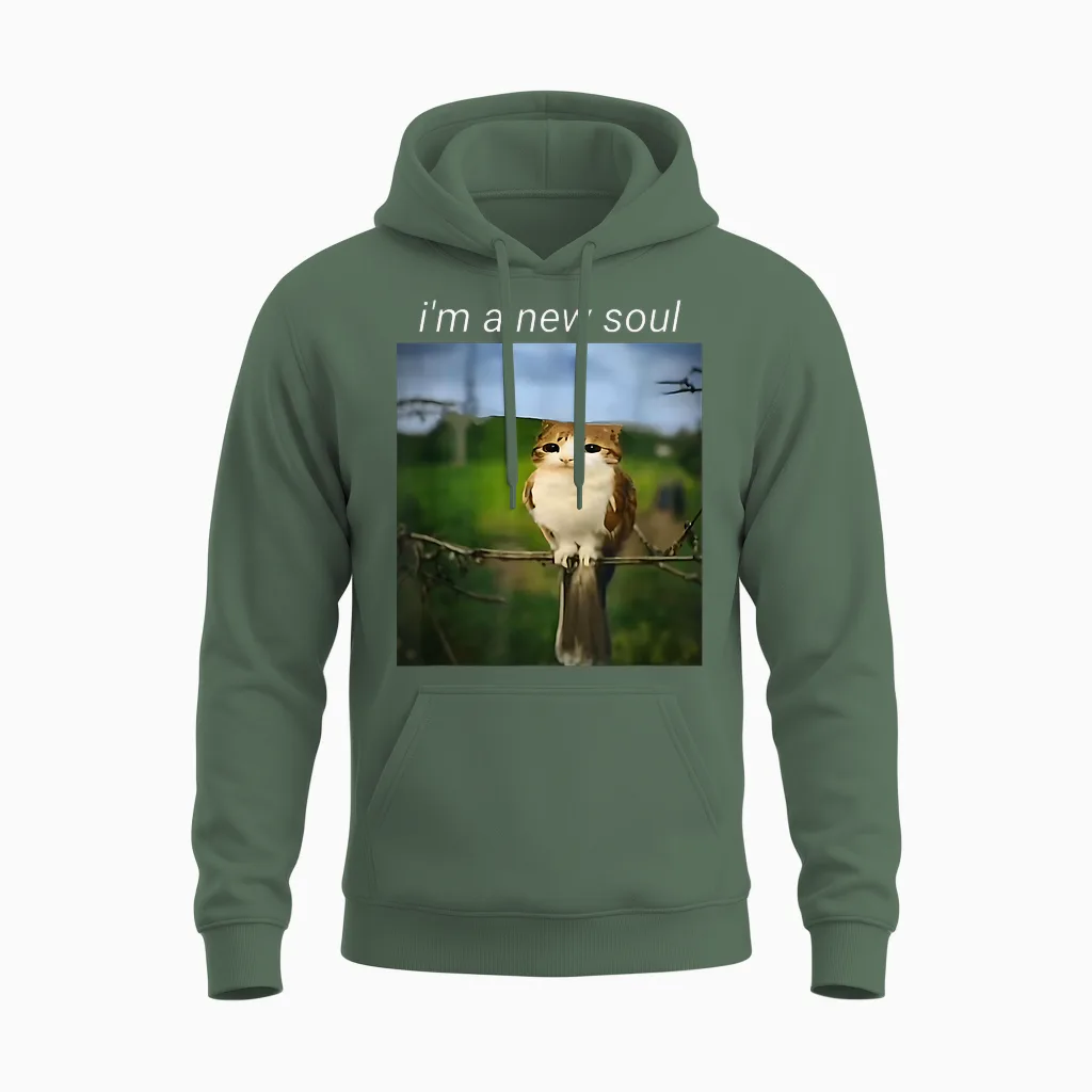 My Spirit Animal Funny Meowl Meme, Cat Owl Meme Brain Red Unisex Hoodie in Military Green