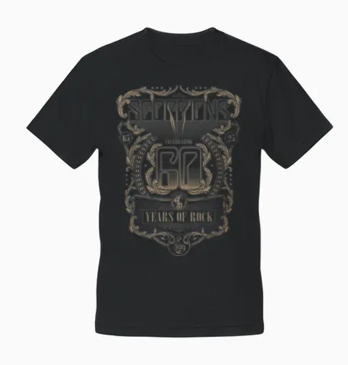 Scorpion S Official 60 Years of Rock T-Shirt, Black, S Unisex T-Shirt - Black