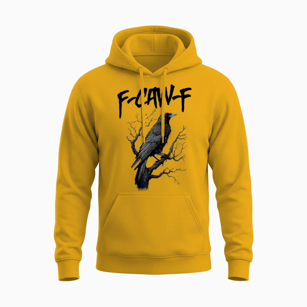 F Caw F Black Crow, F-Caw-F Funny Black Bird Saying Meme Unisex Hoodie in Gold